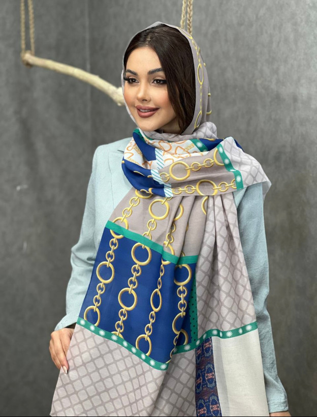 شال نخی طرح زنجیر آبی