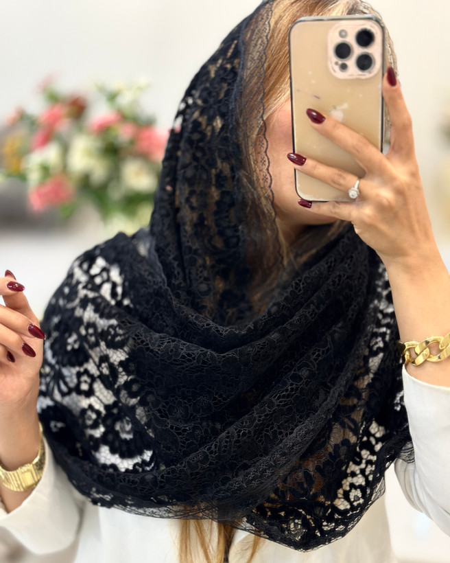 شال مجلسی مشکی،دور تور،دانتل مخمل فرانسه( تک و عمده)