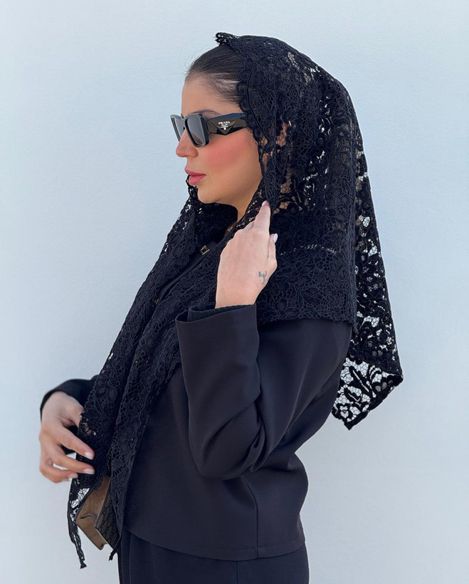 روسری مجلسی مشکی،لبه دالبر، دانتل مخمل فرانسه( تک و عمده)