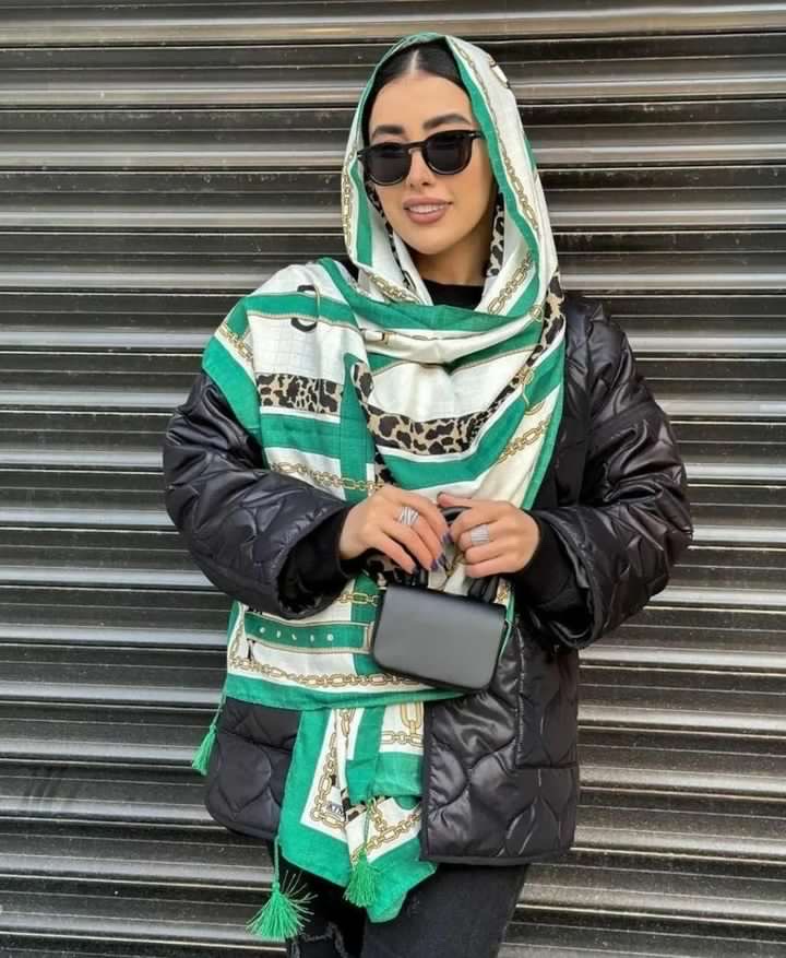 شال نخ پنبه طرح پلنگی زنجیری